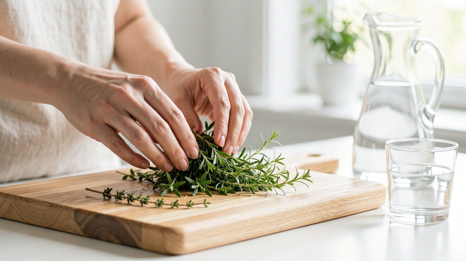 Frische Zutaten in einer modernen, lichtdurchfluteten Küche